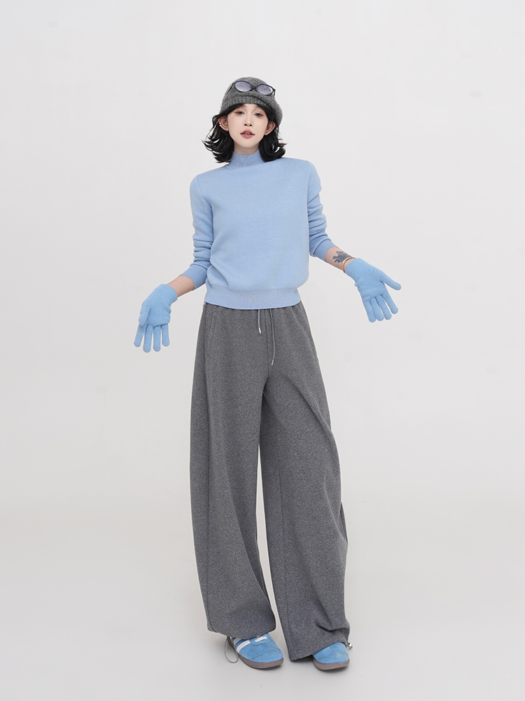 High-Waisted Thickened Straight Wide-Leg Pants for Women - Solid Color Loose Floor-Length Trousers in Korean Style for Autumn/Winter High-Waisted Thickened Straight Wide-Leg Pants for Women - Solid Color Loose Floor-Length Trousers in Korean Style for Autumn/Winter