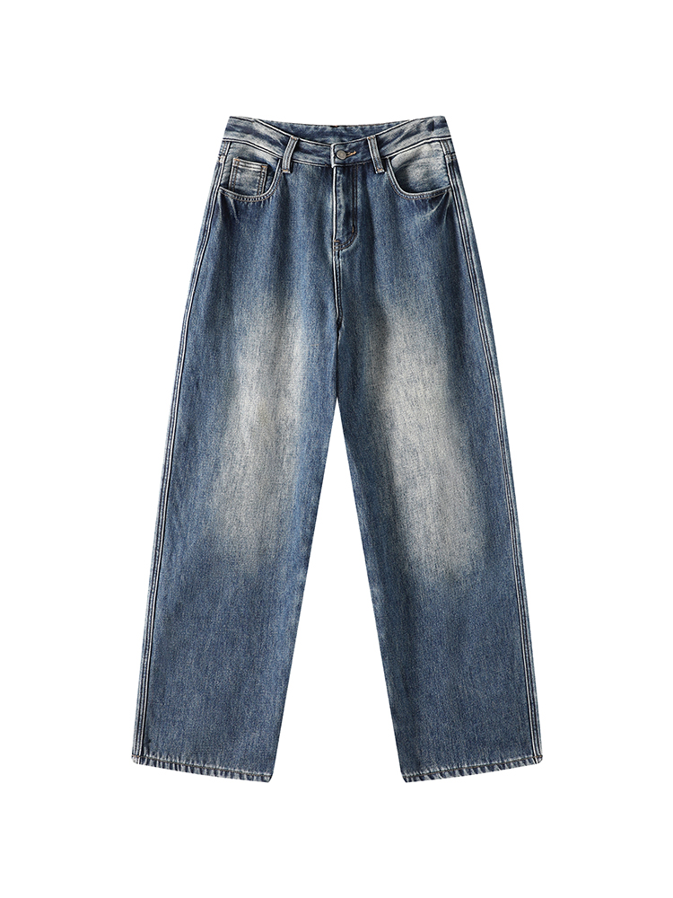 High-Waisted Thickened Wide-Leg Straight-Leg Jeans for Women - Blue Loose Floor-Length Winter Pants in Korean Style