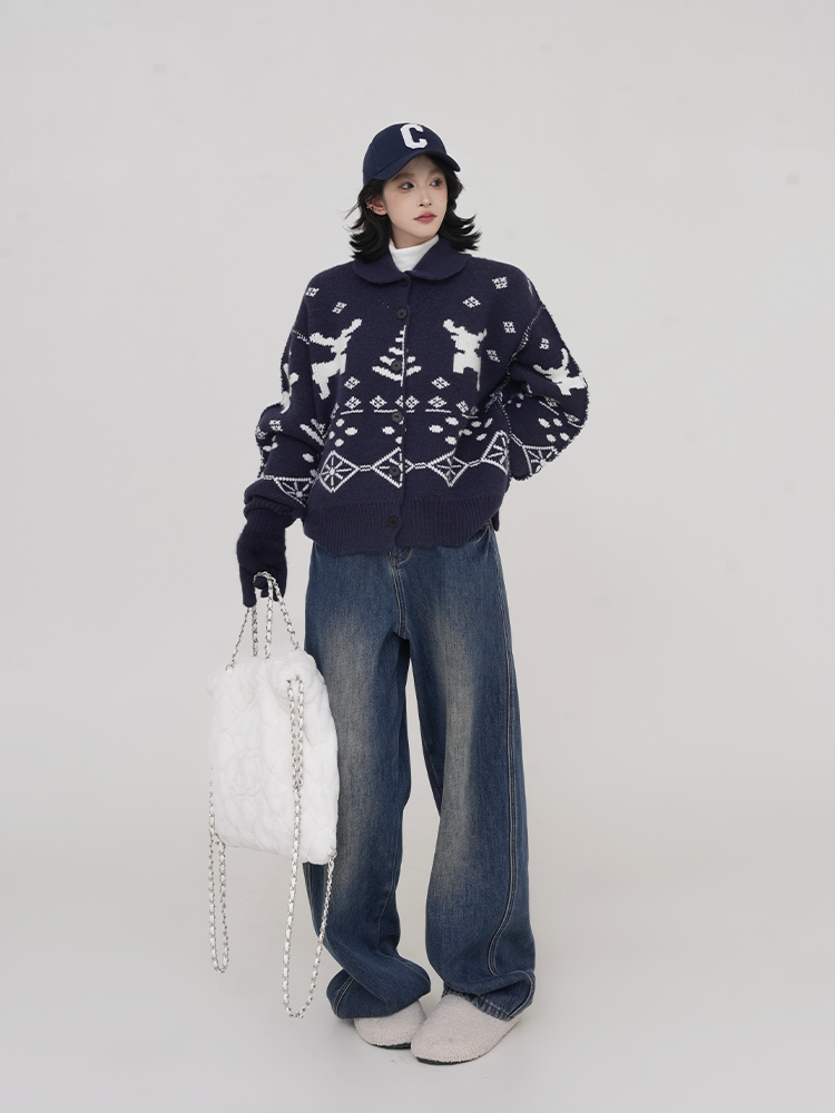 High-Waisted Thickened Wide-Leg Straight-Leg Jeans for Women - Blue Loose Floor-Length Winter Pants in Korean Style