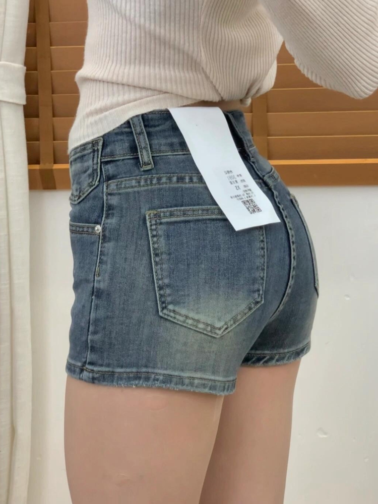 High-Waisted Vintage Distressed Denim Shorts for Women - Slim-Fit Stretchy Hot Pants for Summer Fashion