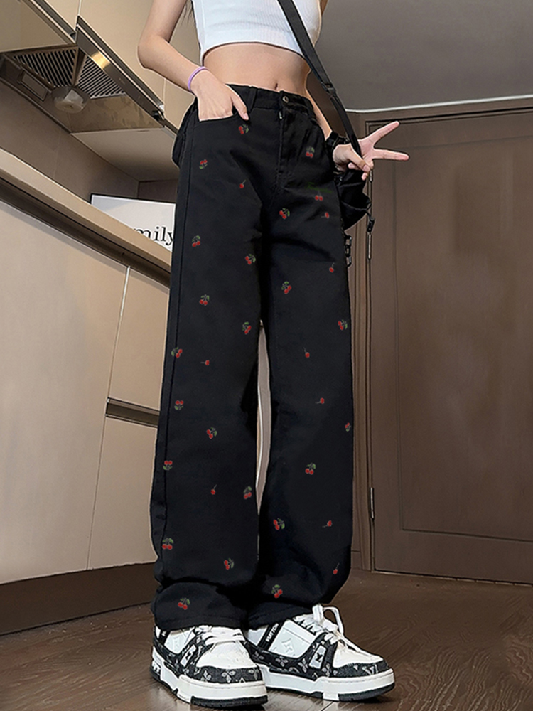 High-Waisted White Embroidered Wide-Leg Jeans for Women - Casual American Style High Street Fashion High-Waisted White Embroidered Wide-Leg Jeans for Women - Casual American Style High Street Fashion