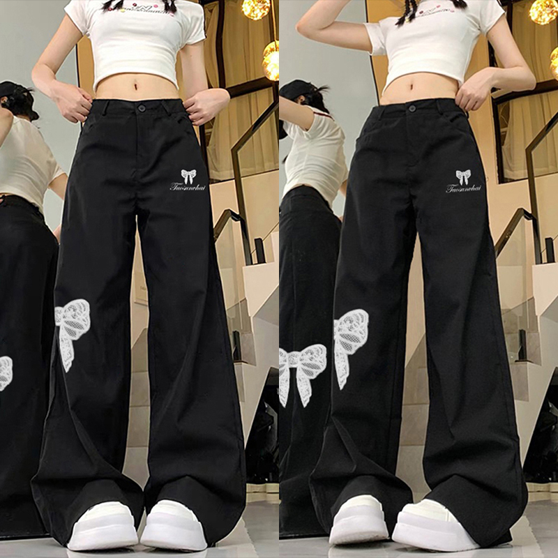 High-Waisted White Jeans for Women with Trendy Embroidered Bow, Slimming Casual Straight-Leg Wide-Leg Pants, High Street Fashion High-Waisted White Jeans for Women with Trendy Embroidered Bow, Slimming Casual Straight-Leg Wide-Leg Pants, High Street Fashion