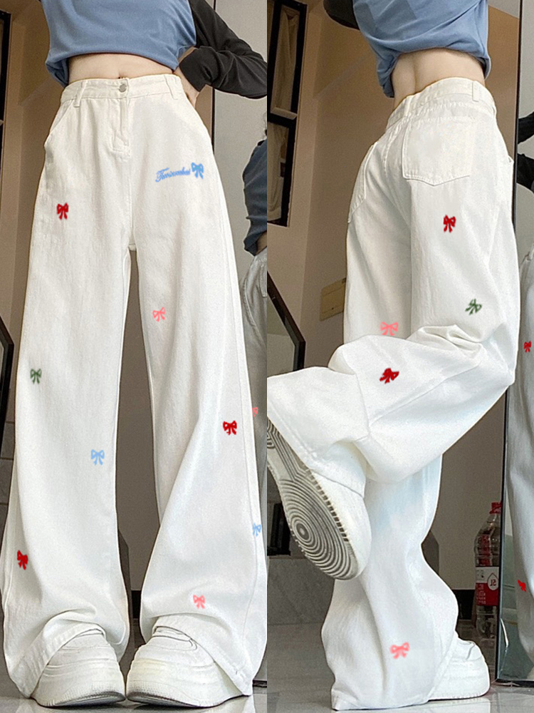 High-Waisted White Wide-Leg Jeans for Women - American Style Loose Straight-Leg Summer 2025 Fashion Pants