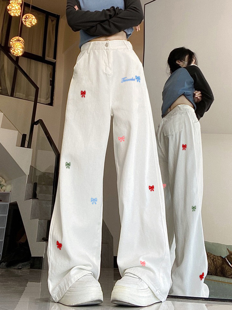 High-Waisted White Wide-Leg Jeans for Women, Summer 2025 American Style, Slimming Loose Straight-Leg Floor-Length Pants High-Waisted White Wide-Leg Jeans for Women, Summer 2025 American Style, Slimming Loose Straight-Leg Floor-Length Pants