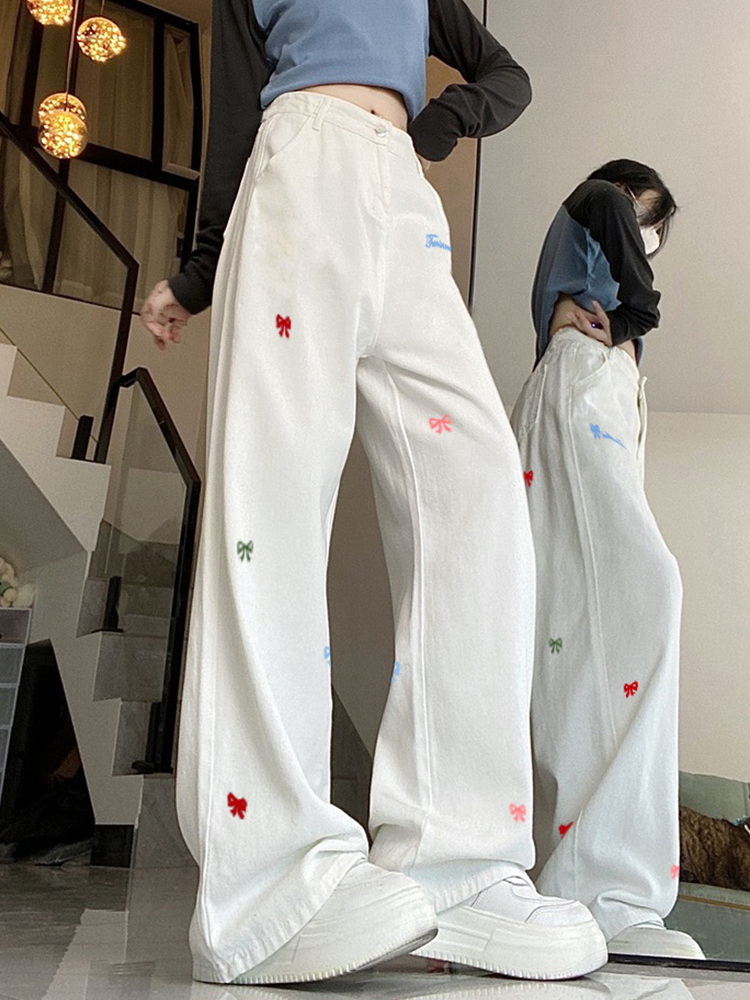 High-Waisted White Wide-Leg Jeans for Women, Summer 2025 American Style, Slimming Loose Straight-Leg Floor-Length Pants High-Waisted White Wide-Leg Jeans for Women, Summer 2025 American Style, Slimming Loose Straight-Leg Floor-Length Pants