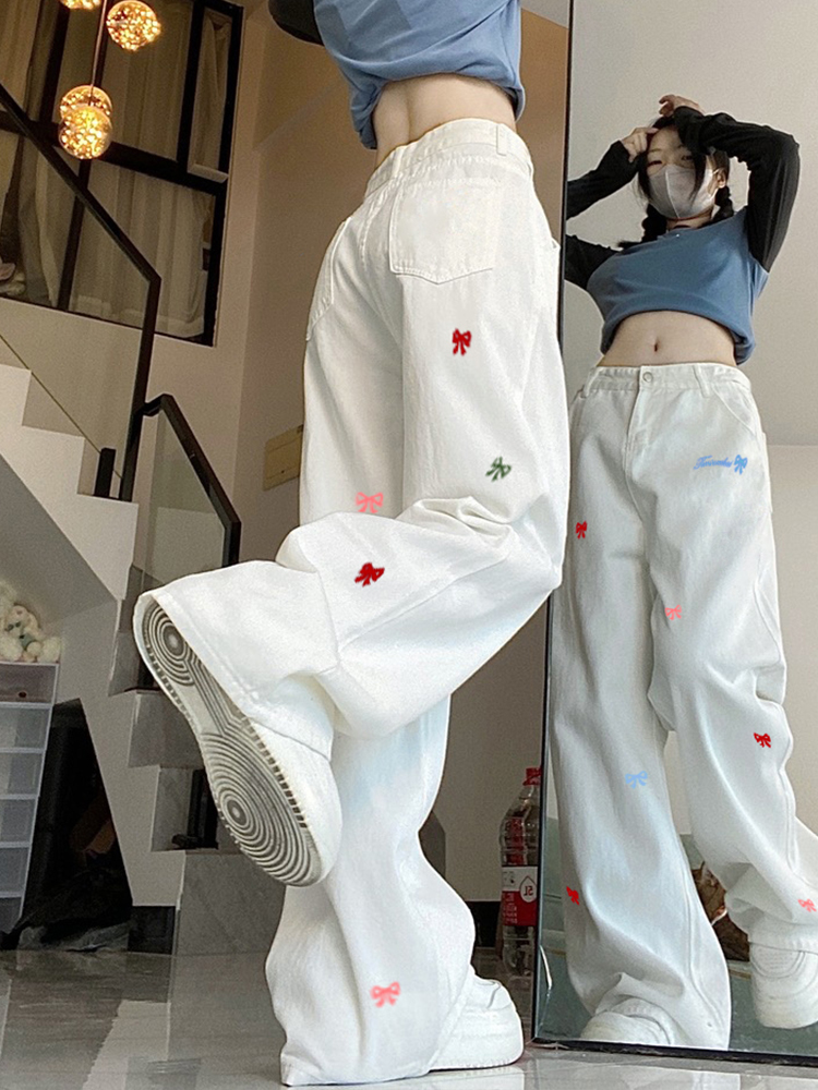 High-Waisted White Wide-Leg Jeans for Women, Summer 2025 American Style, Slimming Loose Straight-Leg Floor-Length Pants High-Waisted White Wide-Leg Jeans for Women, Summer 2025 American Style, Slimming Loose Straight-Leg Floor-Length Pants