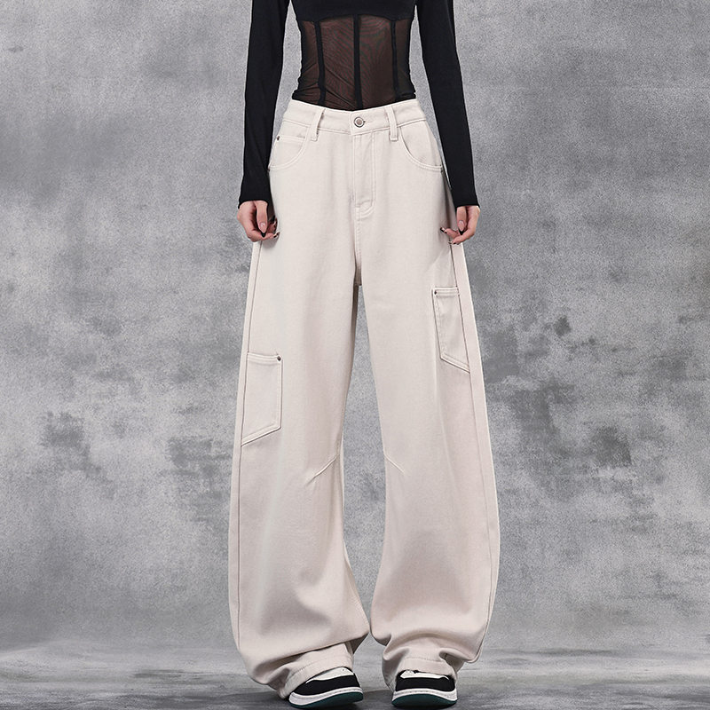 High-Waisted Wide-Leg Cargo Jeans for Women - American Style High Street Loose Banana Pants, Trendy Curved Knife Design High-Waisted Wide-Leg Cargo Jeans for Women - American Style High Street Loose Banana Pants, Trendy Curved Knife Design