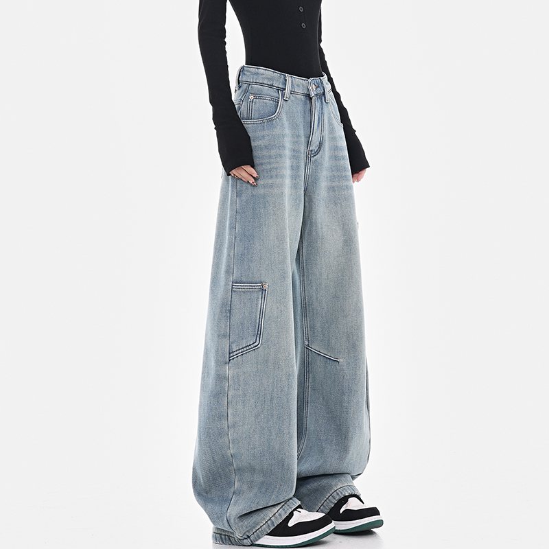 High-Waisted Wide-Leg Cargo Jeans for Women - American Style High Street Loose Banana Pants, Trendy Curved Knife Design High-Waisted Wide-Leg Cargo Jeans for Women - American Style High Street Loose Banana Pants, Trendy Curved Knife Design