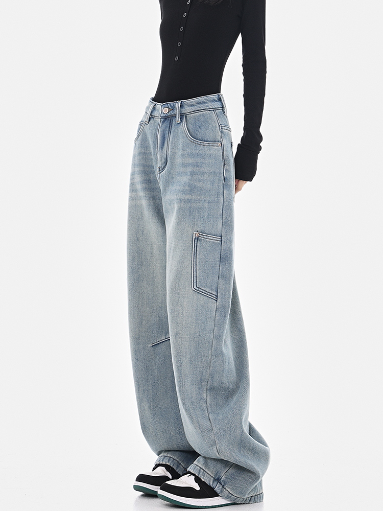 High-Waisted Wide-Leg Cargo Jeans for Women - American Style High Street Loose Banana Pants, Trendy Curved Knife Design High-Waisted Wide-Leg Cargo Jeans for Women - American Style High Street Loose Banana Pants, Trendy Curved Knife Design