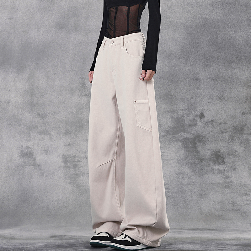 High-Waisted Wide-Leg Cargo Jeans for Women - American Style High Street Loose Banana Pants, Trendy Curved Knife Design High-Waisted Wide-Leg Cargo Jeans for Women - American Style High Street Loose Banana Pants, Trendy Curved Knife Design