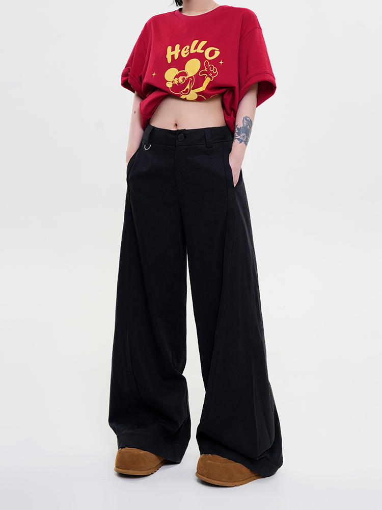 High-Waisted Wide-Leg Casual Pants for Women - Summer Korean Style, Loose-Fitting, Flared, Slimming, Floor-Length Trousers