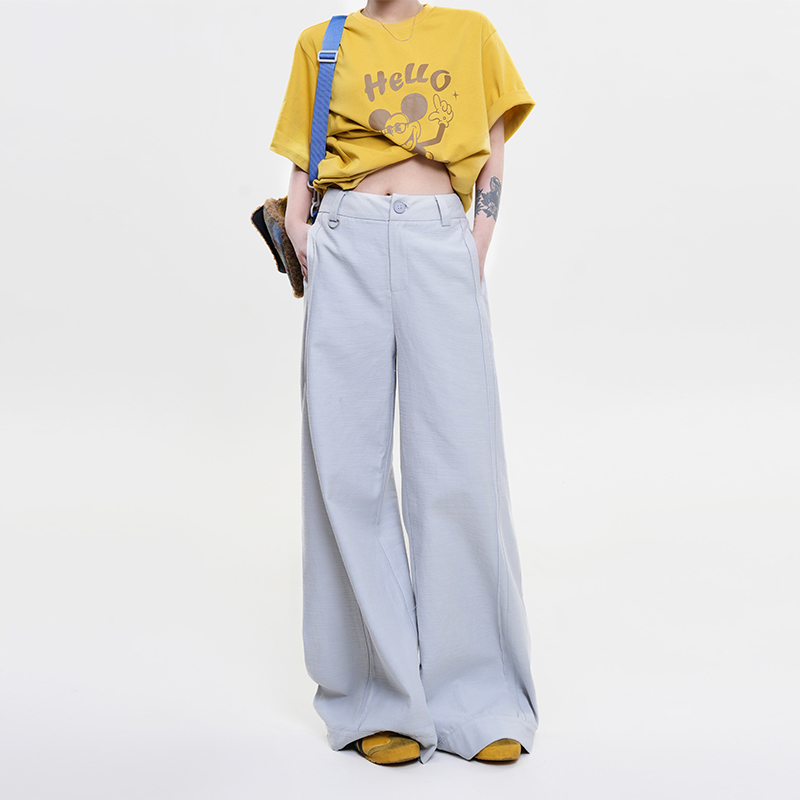 High-Waisted Wide-Leg Casual Pants for Women - Summer Korean Style, Loose-Fitting, Flared, Slimming, Floor-Length Trousers