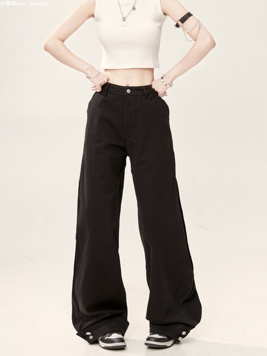 High-Waisted Wide-Leg Pants for Women - Vintage Chic Black Jeans, Loose Fit, Autumn Style, Spicy High Street Trendy Fashion High-Waisted Wide-Leg Pants for Women - Vintage Chic Black Jeans, Loose Fit, Autumn Style, Spicy High Street Trendy Fashion