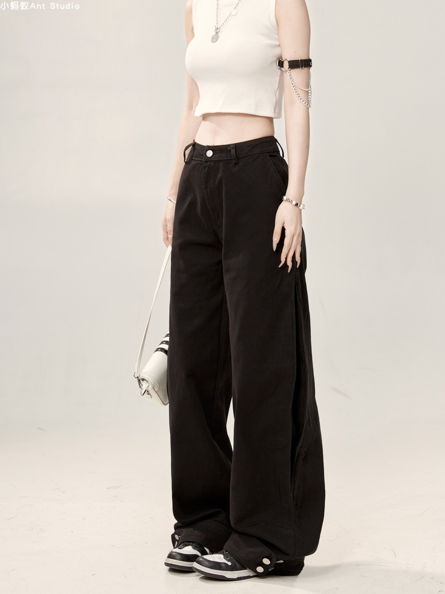 High-Waisted Wide-Leg Pants for Women - Vintage Chic Black Jeans, Loose Fit, Autumn Style, Spicy High Street Trendy Fashion