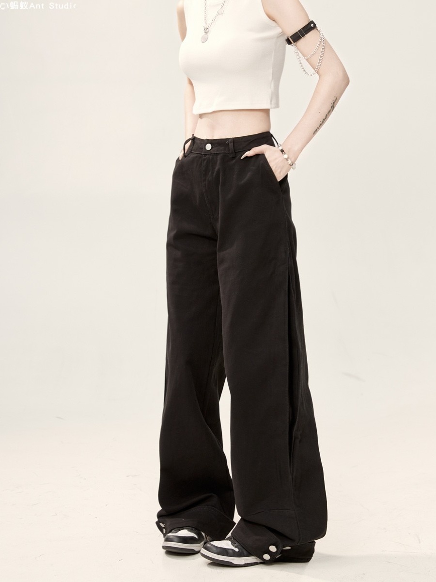 High-Waisted Wide-Leg Pants for Women - Vintage Chic Black Jeans, Loose Fit, Autumn Style, Spicy High Street Trendy Fashion High-Waisted Wide-Leg Pants for Women - Vintage Chic Black Jeans, Loose Fit, Autumn Style, Spicy High Street Trendy Fashion