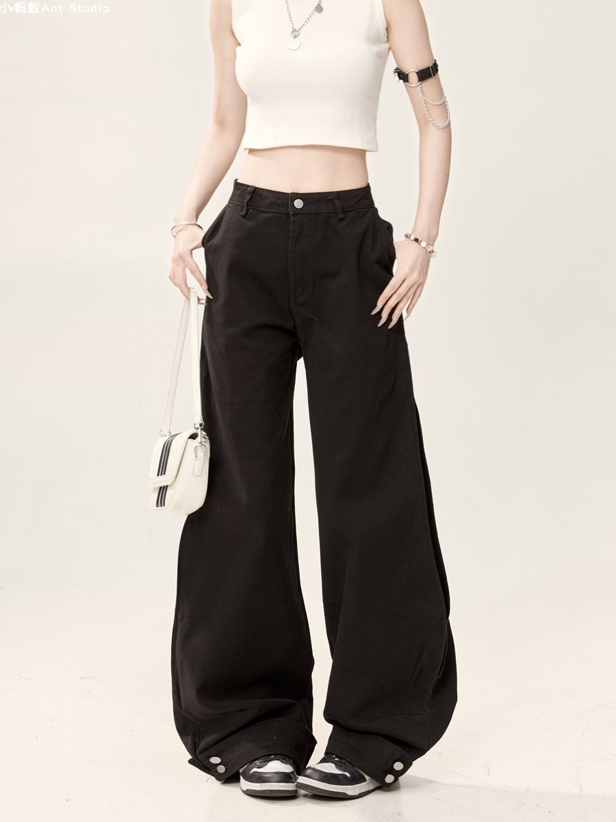 High-Waisted Wide-Leg Pants for Women - Vintage Chic Black Jeans, Loose Fit, Autumn Style, Spicy High Street Trendy Fashion