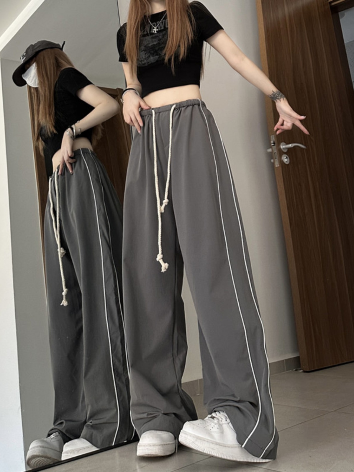 High-Waisted Wide-Leg Straight Pants for Women, American Jazz Dance & K-Pop Street Style Sweatpants