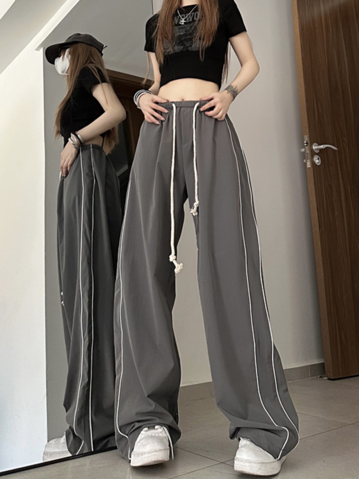 High-Waisted Wide-Leg Straight Pants for Women, American Jazz Dance & K-Pop Street Style Sweatpants