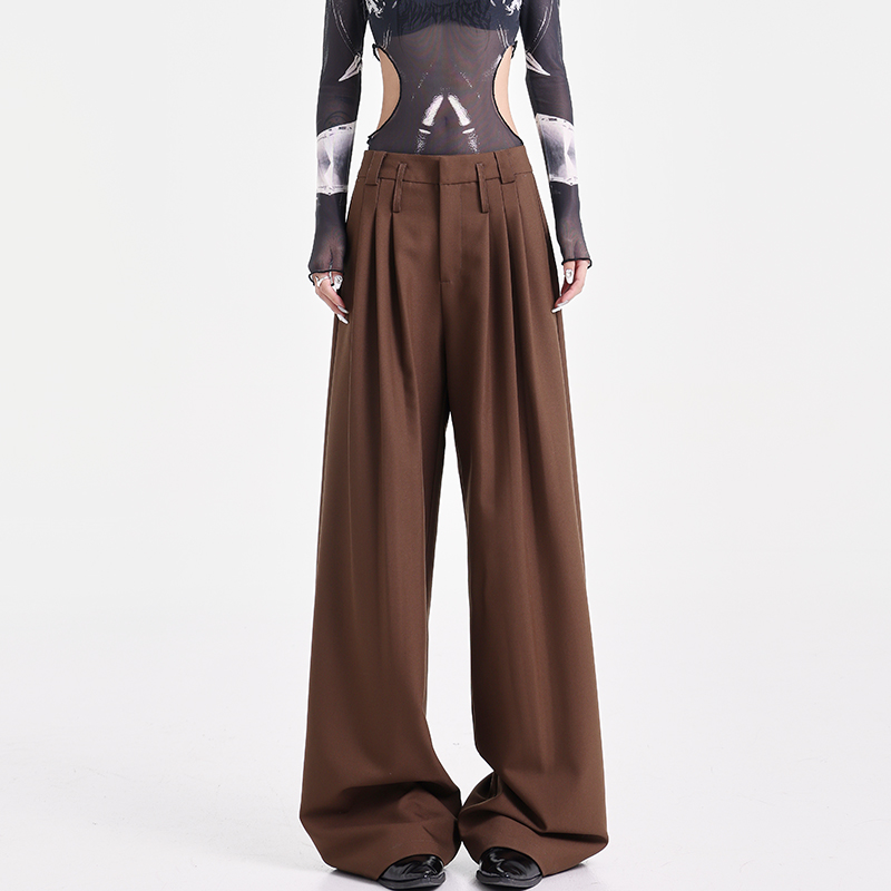 High-Waisted Wide-Leg Suit Pants for Women - Casual Pleated Floor-Length Trousers - Stylish Autumn Fashion High-Waisted Wide-Leg Suit Pants for Women - Casual Pleated Floor-Length Trousers - Stylish Autumn Fashion
