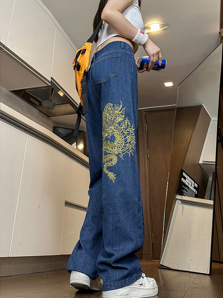 High-Waisted Wide-Leg Women's Jeans with Retro Embroidery - American High Street Style, Slim Loose Fit, Trendy Fashion Pants High-Waisted Wide-Leg Women's Jeans with Retro Embroidery - American High Street Style, Slim Loose Fit, Trendy Fashion Pants