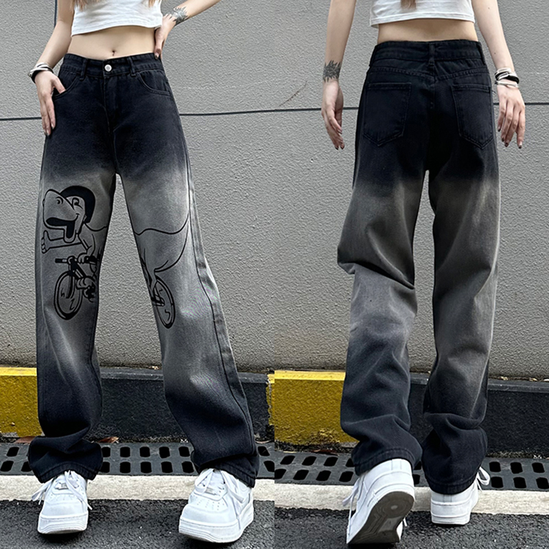 High-Waisted Women's Jeans - American High Street Style, Casual Versatile Slim-Fit Loose Straight Wide-Leg Pants for Trendy Looks