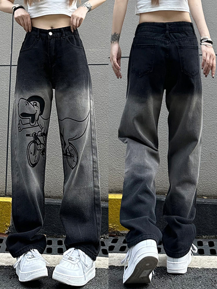 High-Waisted Women's Jeans - American High Street Style, Casual Versatile Slim-Fit Loose Straight Wide-Leg Pants for Trendy Looks