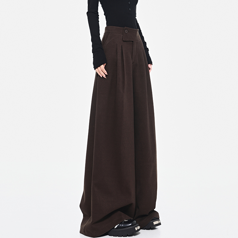 High-Waisted Wool Wide-Leg Suit Pants for Women with Diagonal Buckle Design - Casual 90s Inspired Trousers High-Waisted Wool Wide-Leg Suit Pants for Women with Diagonal Buckle Design - Casual 90s Inspired Trousers