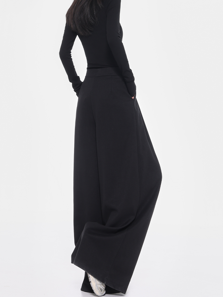 High-Waisted Wool Wide-Leg Suit Pants for Women with Diagonal Buckle Design - Casual 90s Inspired Trousers High-Waisted Wool Wide-Leg Suit Pants for Women with Diagonal Buckle Design - Casual 90s Inspired Trousers