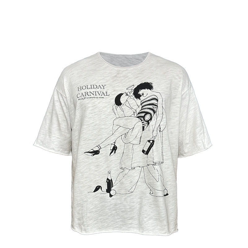 Holiday Carnival Short Sleeve Bamboo Cotton T-Shirt with Rolled Cuffs - Casual Y2K Wide Fit Tee