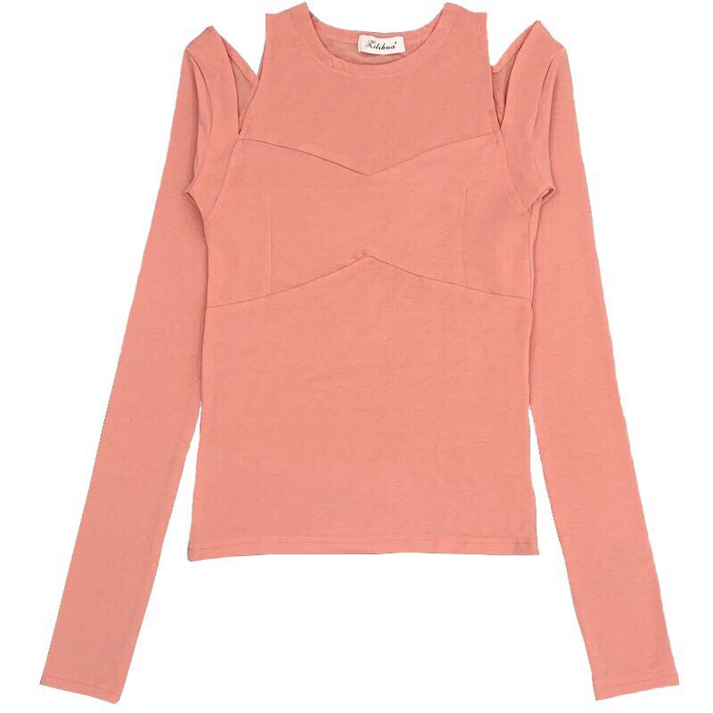 Hollow Shoulder Long Sleeve Sheer T-Shirt for Women - Sexy Tight Fit, Early Spring 2025 Korean Style Base Layer Hollow Shoulder Long Sleeve Sheer T-Shirt for Women - Sexy Tight Fit, Early Spring 2025 Korean Style Base Layer