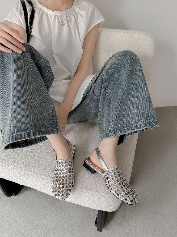 Hollow Woven Open-Toe Sandals for Women - Designer Flat Roman Shoes for Vacation and Beach Wear