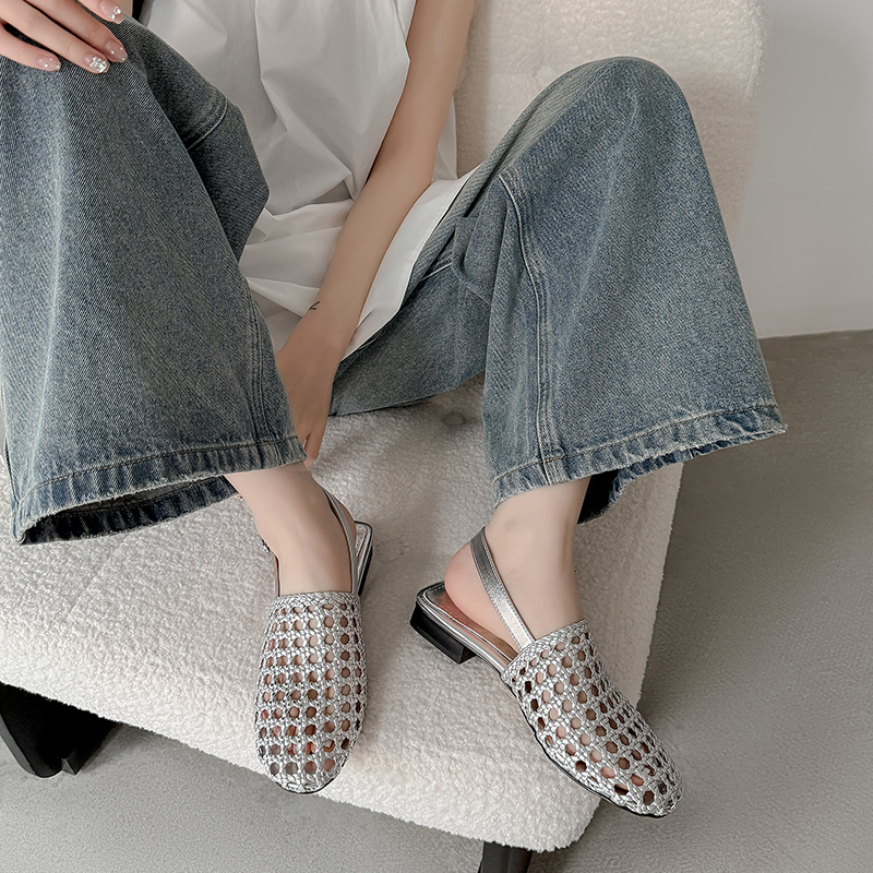 Hollow Woven Open-Toe Sandals for Women - Designer Flat Roman Shoes for Vacation and Beach Wear