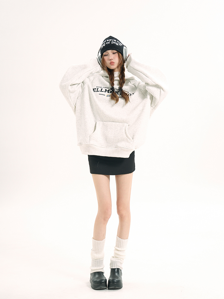 Hooded Long Sleeve Sweatshirt for Girls - Casual American Letter Print Pullover Top for Spring and Autumn, Trendy Loose Fit Hooded Long Sleeve Sweatshirt for Girls - Casual American Letter Print Pullover Top for Spring and Autumn, Trendy Loose Fit