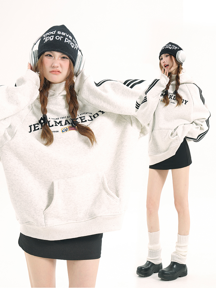 Hooded Long Sleeve Sweatshirt for Girls - Casual American Letter Print Pullover Top for Spring and Autumn, Trendy Loose Fit