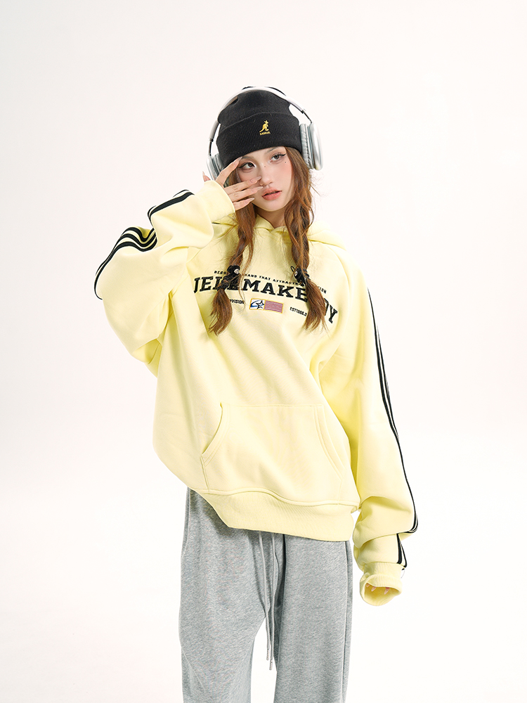 Hooded Long Sleeve Sweatshirt for Girls - Casual American Letter Print Pullover Top for Spring and Autumn, Trendy Loose Fit Hooded Long Sleeve Sweatshirt for Girls - Casual American Letter Print Pullover Top for Spring and Autumn, Trendy Loose Fit