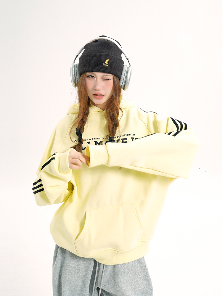 Hooded Long Sleeve Sweatshirt for Girls - Casual American Letter Print Pullover Top for Spring and Autumn, Trendy Loose Fit Hooded Long Sleeve Sweatshirt for Girls - Casual American Letter Print Pullover Top for Spring and Autumn, Trendy Loose Fit