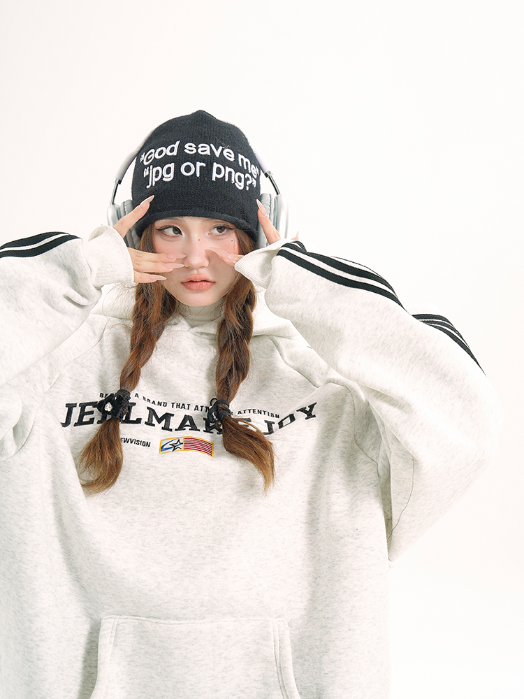 Hooded Long Sleeve Sweatshirt for Girls - Casual American Letter Print Pullover Top for Spring and Autumn, Trendy Loose Fit Hooded Long Sleeve Sweatshirt for Girls - Casual American Letter Print Pullover Top for Spring and Autumn, Trendy Loose Fit