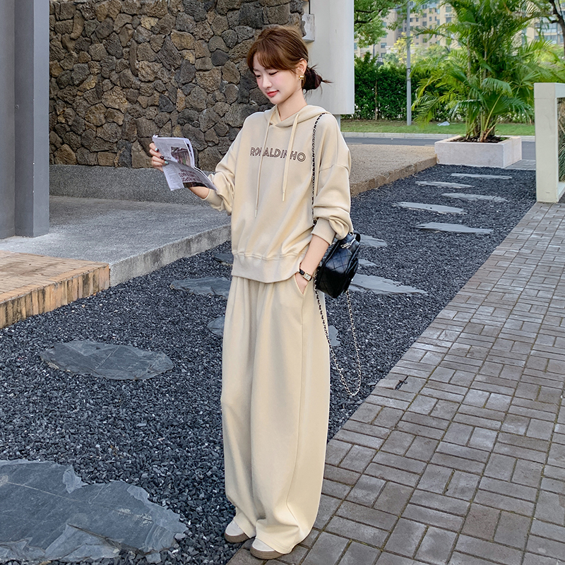 Hooded Sweatshirt and Wide-Leg Pants Two-Piece Set for Women - 2025 Early Spring Internet Celebrity Street Style Casual Fashion