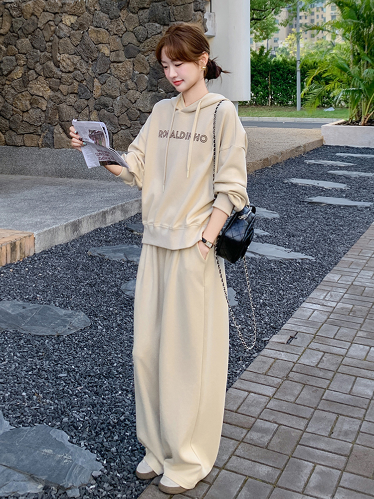 Hooded Sweatshirt and Wide-Leg Pants Two-Piece Set for Women - 2025 Early Spring Internet Celebrity Street Style Casual Fashion