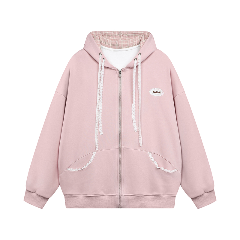 Hooded Zipper Plaid Sweatshirt Jacket for Women - Korean Style Casual Layering for Spring and Autumn Hooded Zipper Plaid Sweatshirt Jacket for Women - Korean Style Casual Layering for Spring and Autumn