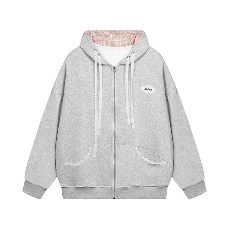 Hooded Zipper Plaid Sweatshirt Jacket for Women - Korean Style Casual Layering for Spring and Autumn