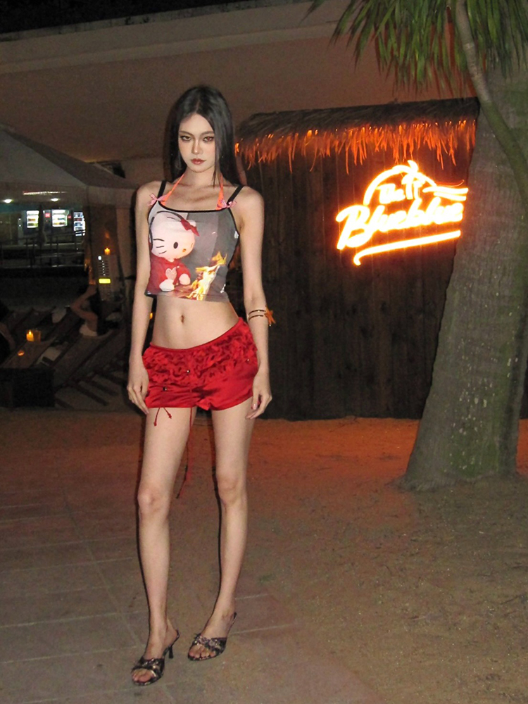 Hot Girl Red Cake Design Ruffled Ribbon Short Pants - Summer Women's Bloomers, Trendy Y2K Style Hot Girl Red Cake Design Ruffled Ribbon Short Pants - Summer Women's Bloomers, Trendy Y2K Style