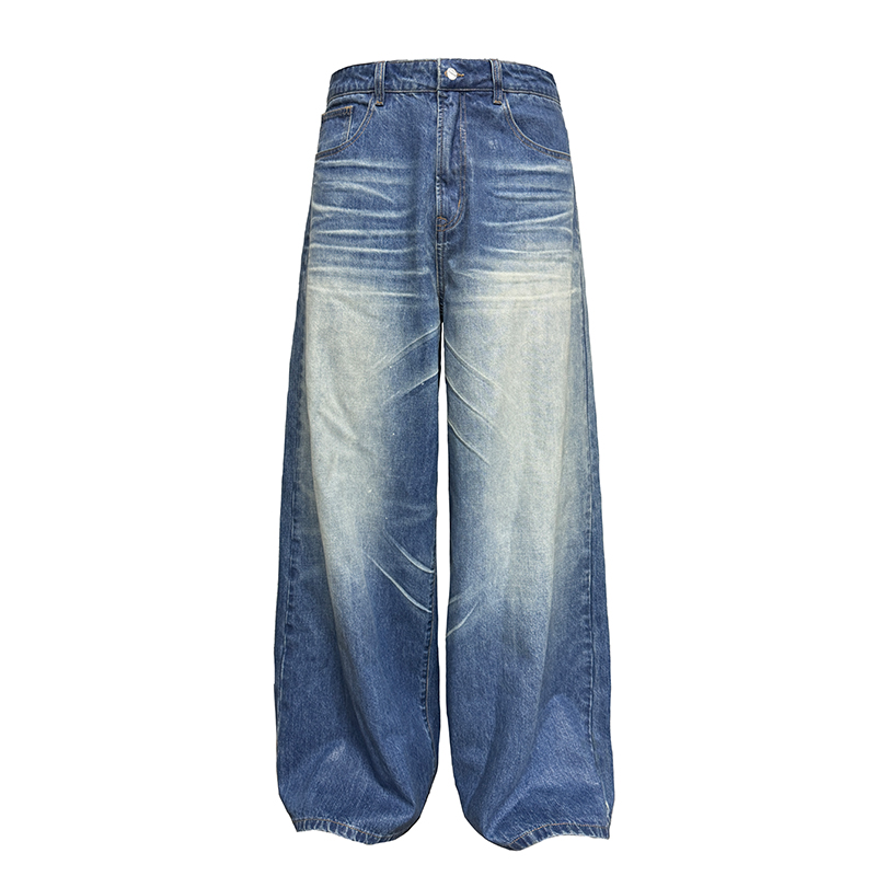 Ice Gel Blue Baggy Jeans with Natural Cat Whiskers - Vintage Distressed Denim for a 90s Y2K Look