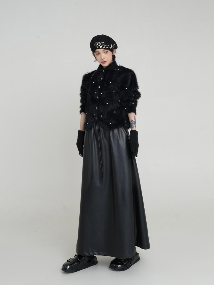 Imitation Mink Fur Lapel Long Sleeve Sweater Coat for Women - Elegant Loose Knit Cardigan Top in Korean Style for Autumn Winter