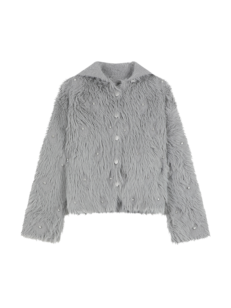 Imitation Mink Fur Lapel Long Sleeve Sweater Coat for Women - Elegant Loose Knit Cardigan Top in Korean Style for Autumn Winter