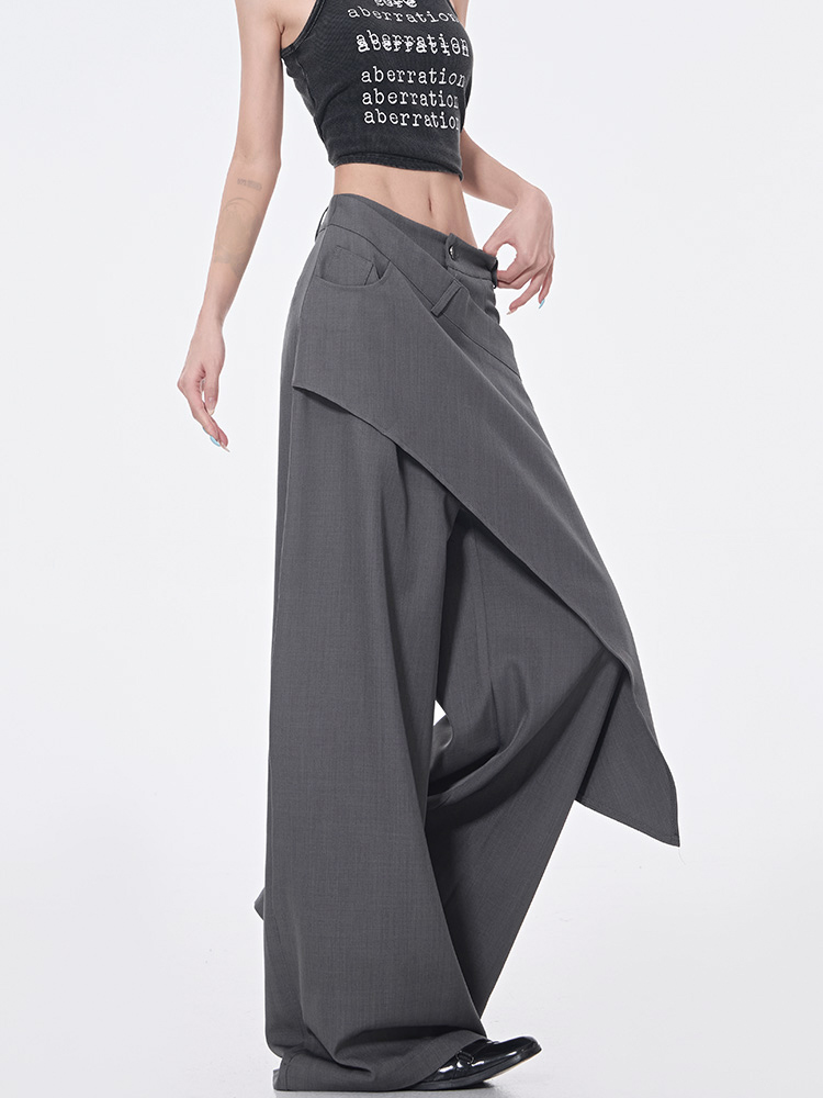 Irregular Diagonal Spliced Suit Pants for Women - High-Waisted Straight Draped Long Pants - Summer Fashion Trend Irregular Diagonal Spliced Suit Pants for Women - High-Waisted Straight Draped Long Pants - Summer Fashion Trend