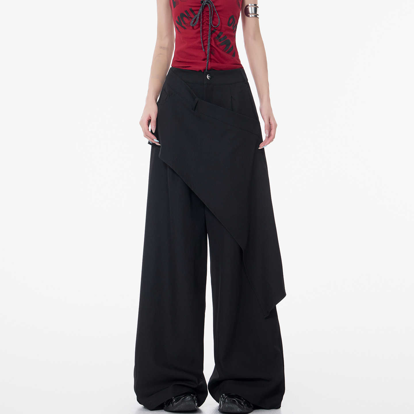 Irregular Diagonal Spliced Suit Pants for Women - High-Waisted Straight Draped Long Pants - Summer Fashion Trend Irregular Diagonal Spliced Suit Pants for Women - High-Waisted Straight Draped Long Pants - Summer Fashion Trend