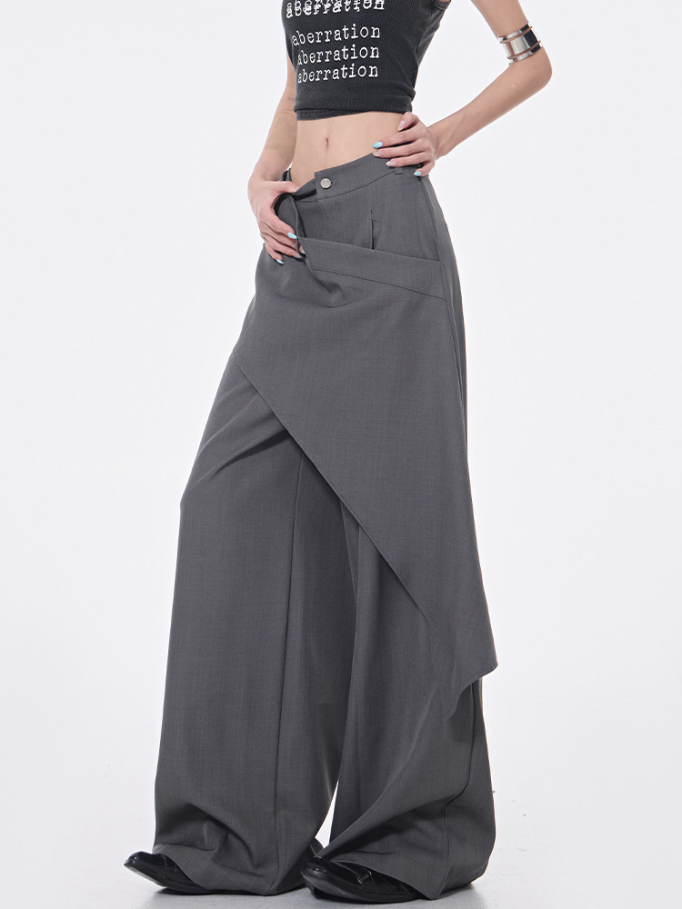 Irregular Diagonal Spliced Suit Pants for Women - High-Waisted Straight Draped Long Pants - Summer Fashion Trend Irregular Diagonal Spliced Suit Pants for Women - High-Waisted Straight Draped Long Pants - Summer Fashion Trend