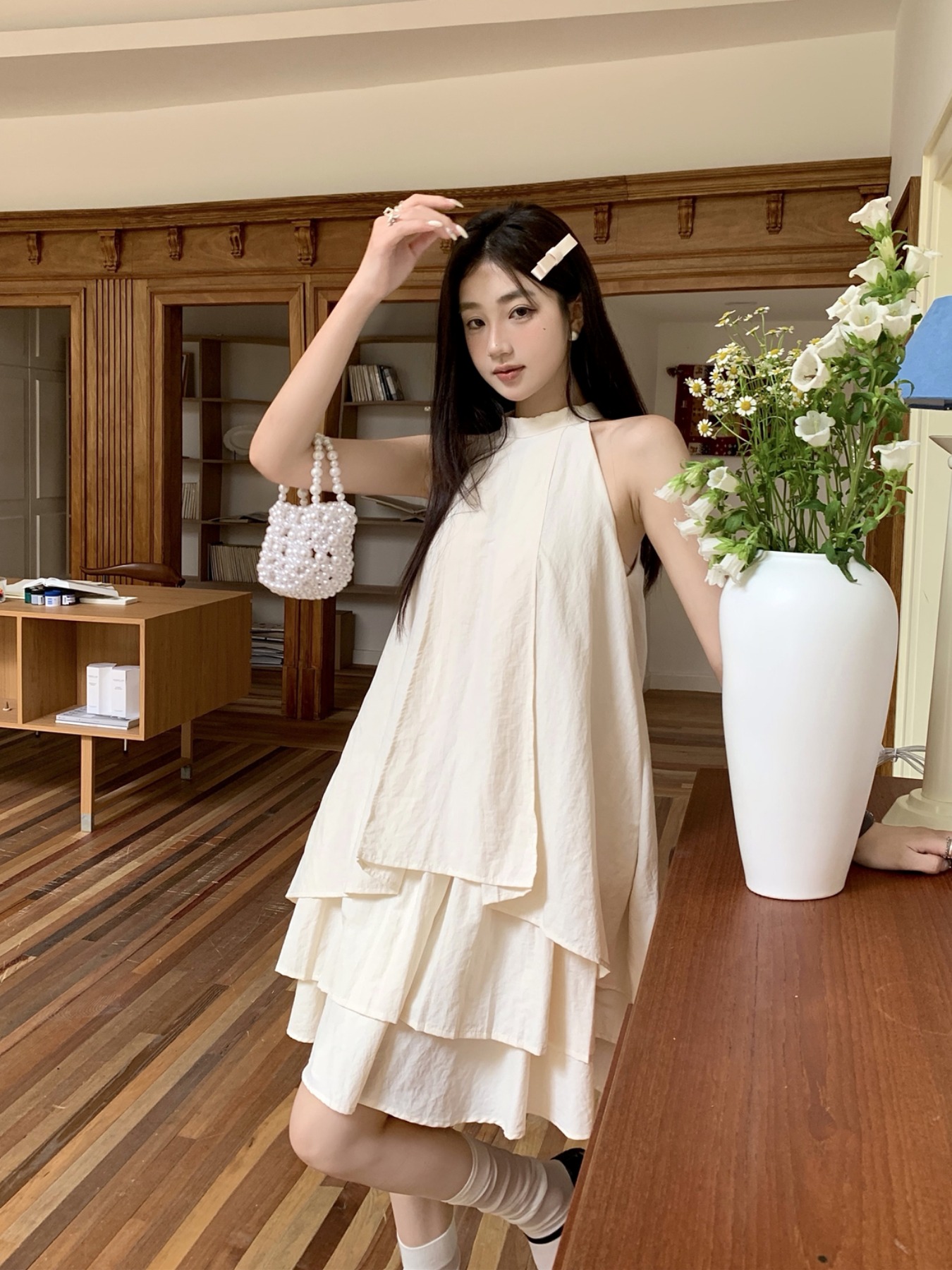 Irregular Halter Sleeveless Top Dress in White - French Vacation Style, Clean Fit, Chic Summer Fashion