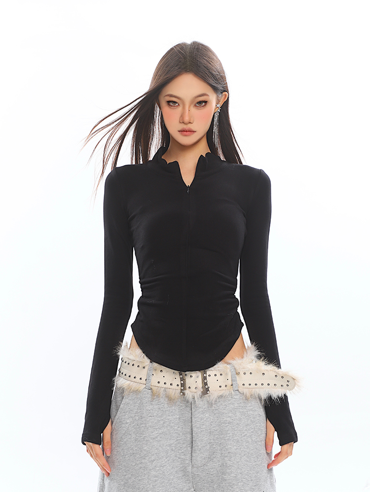 Irregular Hem Slim Fit T-Shirt for Women - Pure Desire Autumn Winter Basic Layering Top, Hot Girl Style, Casual Chic Fashion